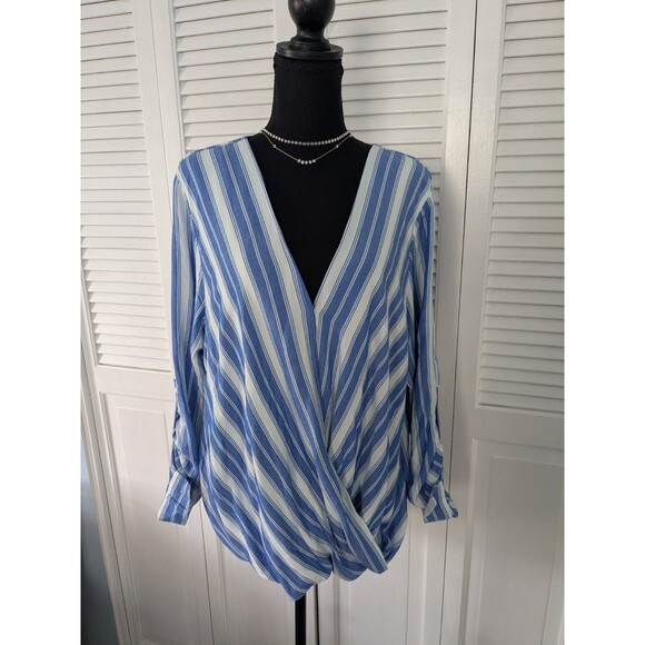 KUT from the Kloth Tops - KUT From The Kloth Top Womens 2X Blue White Striped Blouse Cross Over Nautical